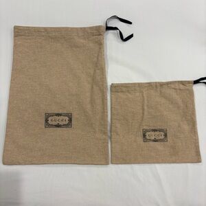 Authentic Gucci Beige Canvas Drawstring Dust bags with Black Logo Print Set of 2